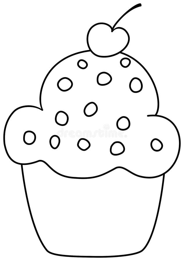 Muffin med den k?rsb?rsr?da symbolen Översiktsmuffinclipart royaltyfri illustrationer Muffin med den k?rsb?rsr?da symbolen Översiktsmuffinclipart royaltyfri illustrationer
