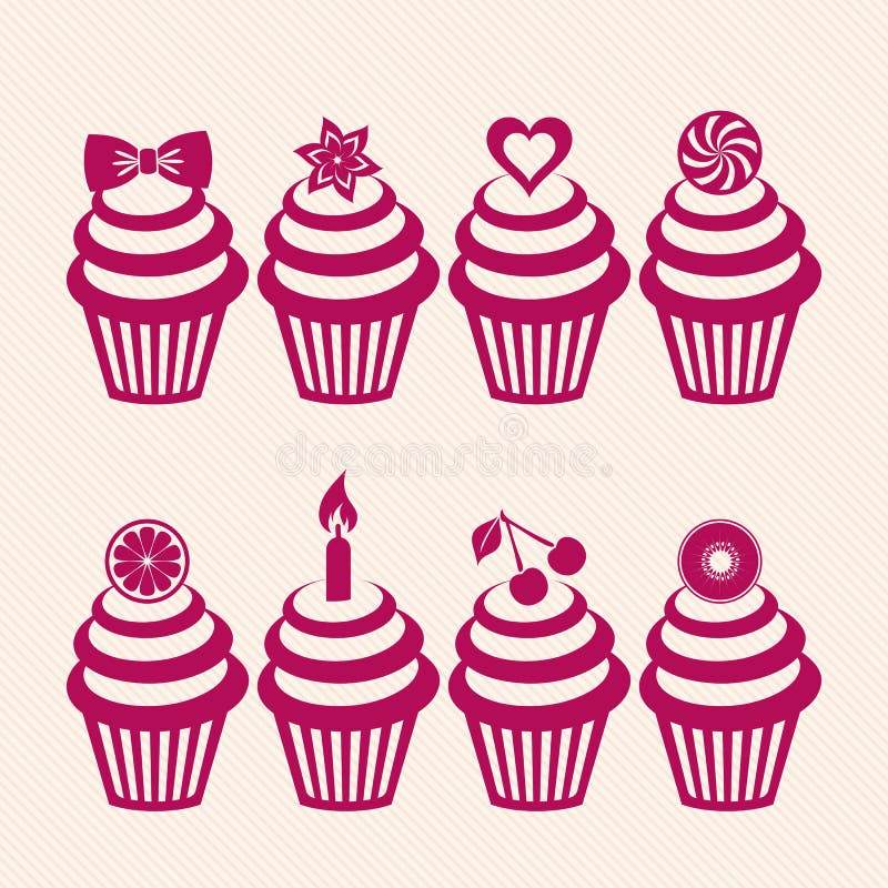 Various cupcake silhouettes on light background. Various cupcake silhouettes on light background