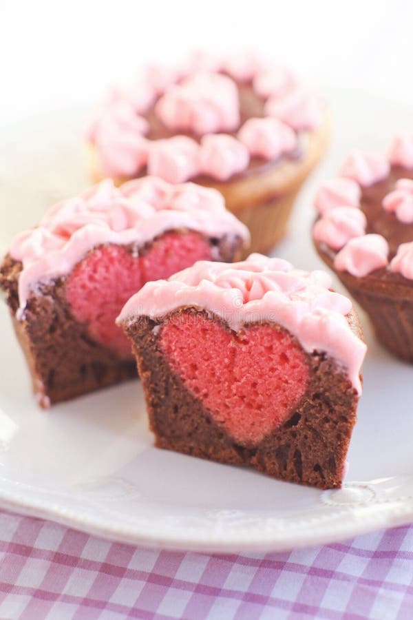 Muffins with Hearts and Pink Cream Stock Image - Image of romance, pink ...