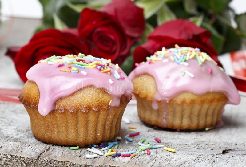 Muffins with pink icing stock photo. Image of white, delicious 11892230