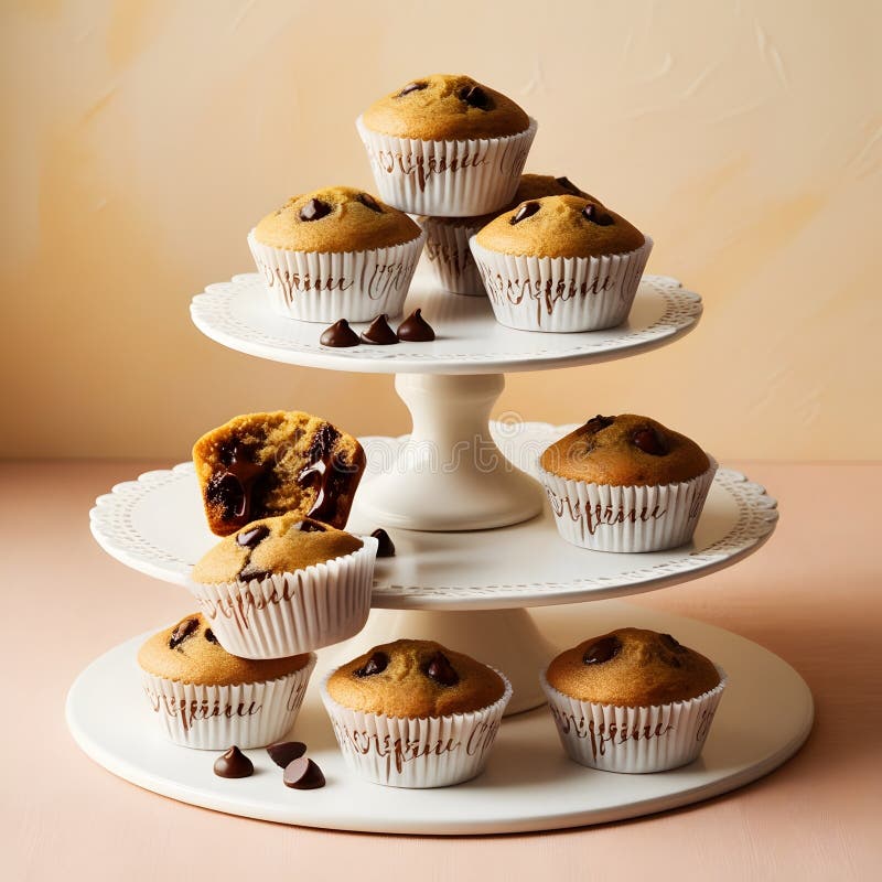 Muffins à puces au chocolat : douce fraîchement cuite avec un coeur de chocolat fondu goey photos libres de droits