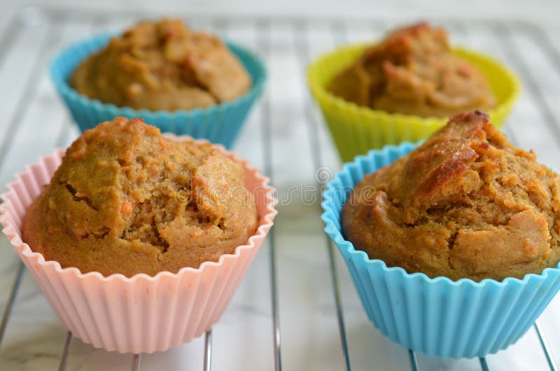 Muffins καρότων σε έναν δίσκο στοκ εικόνες Muffins καρότων σε έναν δίσκο στοκ εικόνες