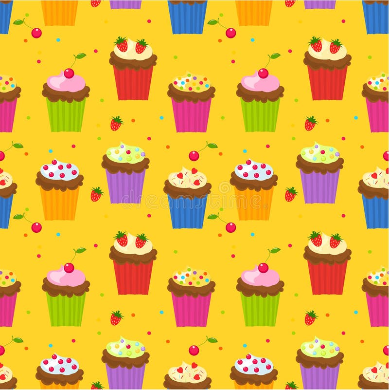 Seamless pattern with birthday cupcakes. Seamless pattern with birthday cupcakes