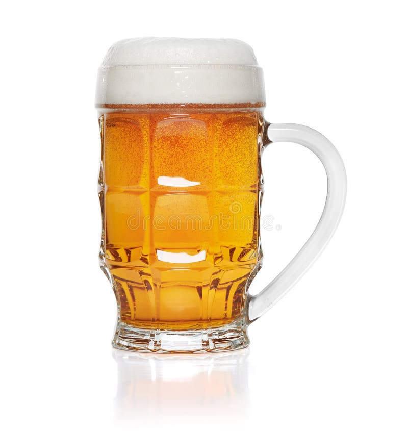 Mug of Amber Beer with Foam Isolated on White Background Stock Photo