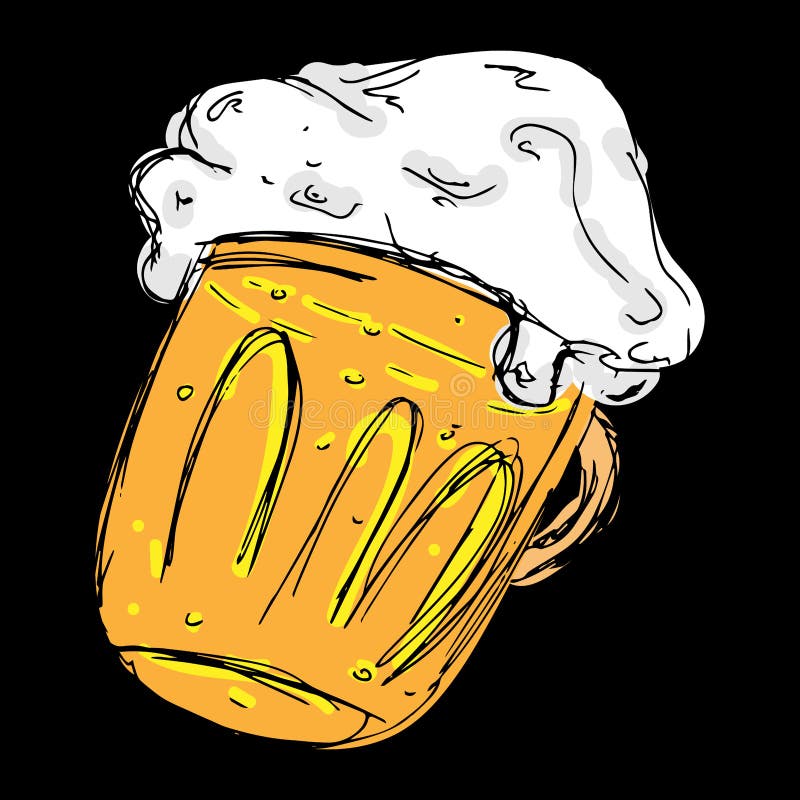 Mug of Beer. Hand Drawn Foamy Beer. Vector Illustration of Foam Beer in