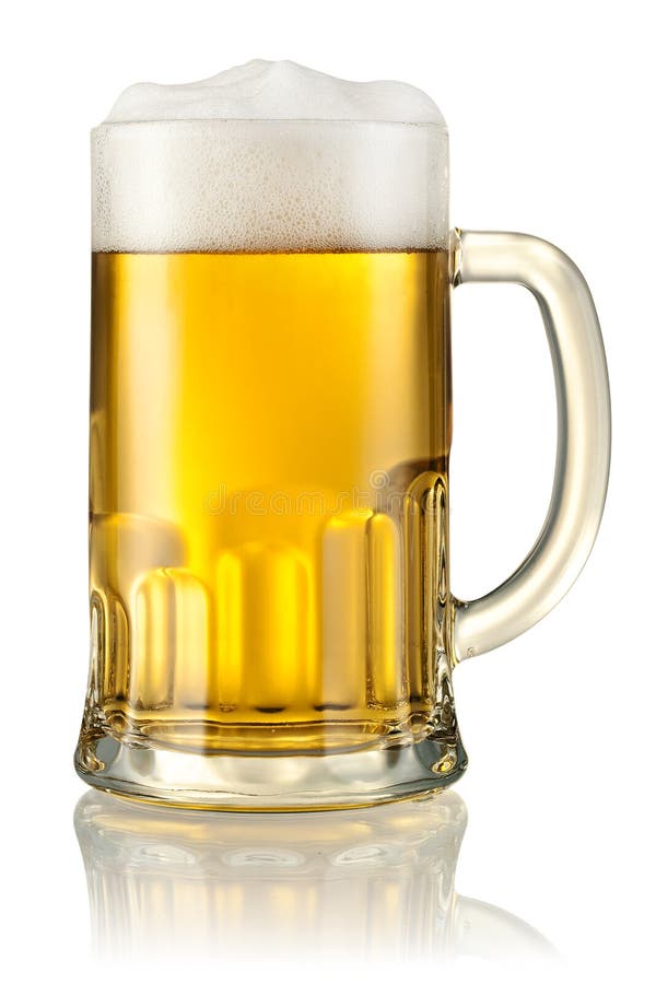 Mug with beer isolated on white. Clipping path