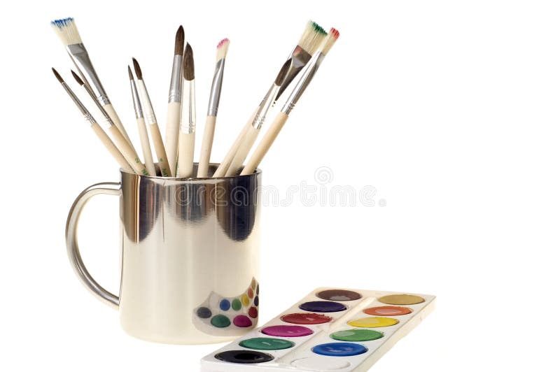 Mug brushes and paint stock photo. Image of isolated, paint 1509058