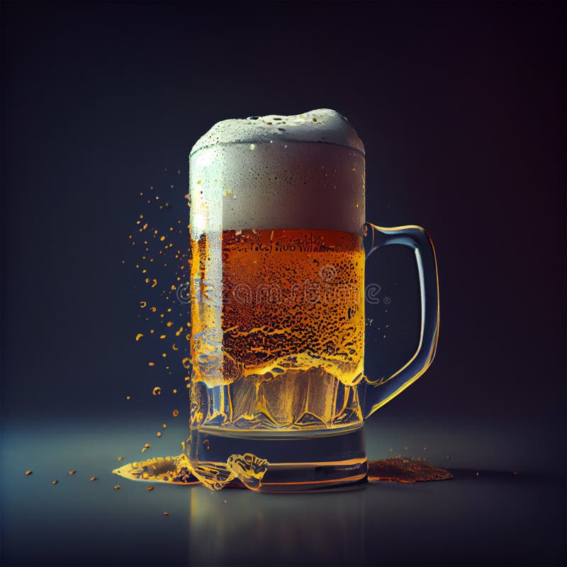 Mug of Fresh Foamy Beer AI Generated Image Stock Illustration