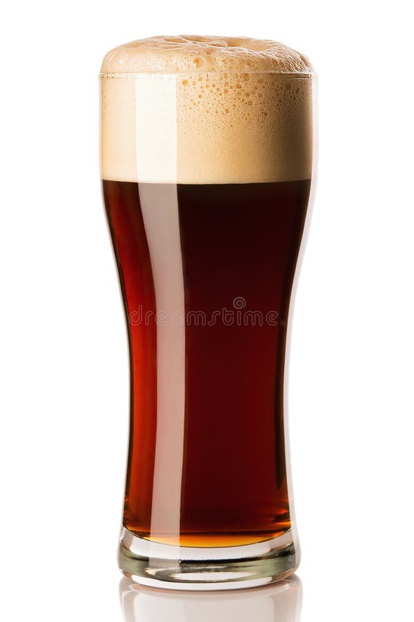 Mug of frosty dark beer with foam isolated on a white background royalty free stock image Mug of frosty dark beer with foam isolated on a white background royalty free stock image