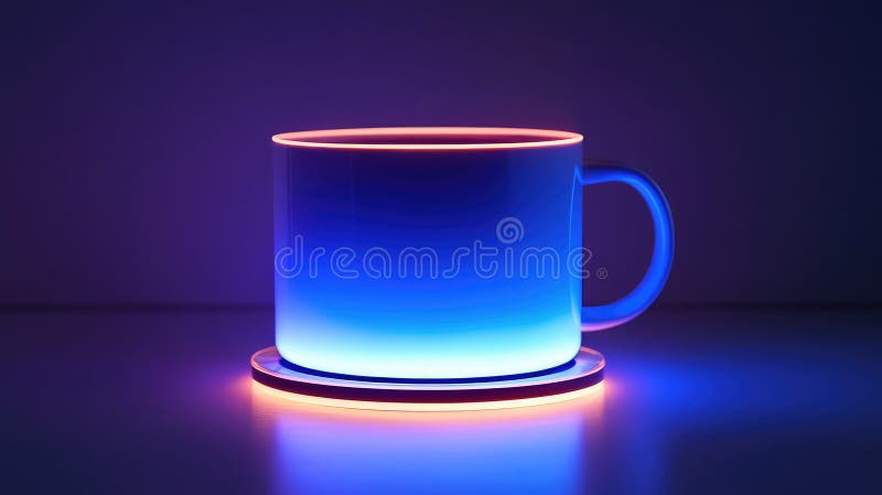 Mug illuminato moderno con cerchio blu e base che emette luce morbida per un aspetto futuristico ed elegante illustrazione vettoriale