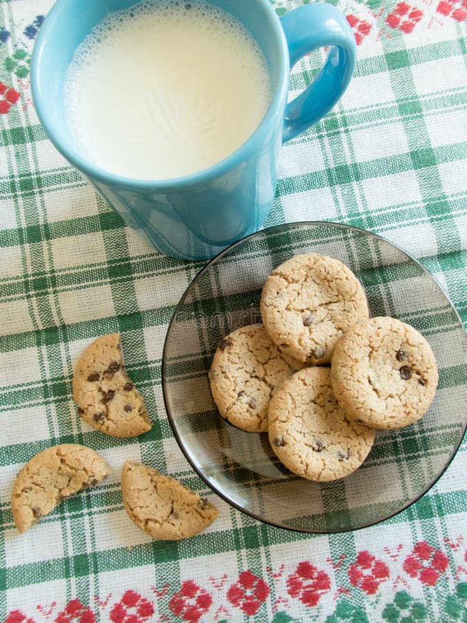 Mug with Milk and Biscuits on a Plate Breakfast Concept Stock Image Image of glass, food