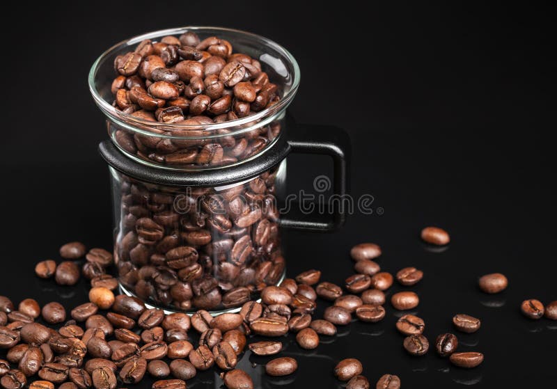 Mug with Whole Roasted Coffee Beans Stock Photo Image of closeup