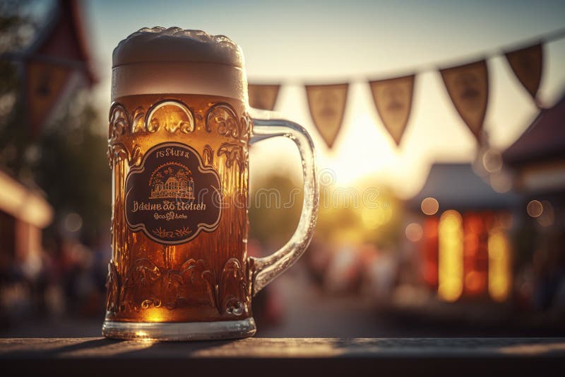 Mugs of Bavarian German Beer, Typical of Summer Festivals. Ai Generated