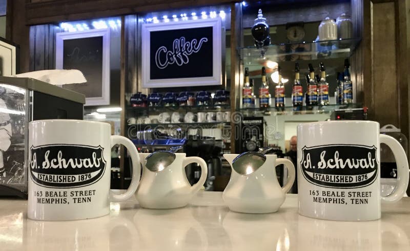 Mugs of coffee in. A.Schwab store, Beale St, established in 1876. Memphis, Tennessee, USA. September 21, 2019.