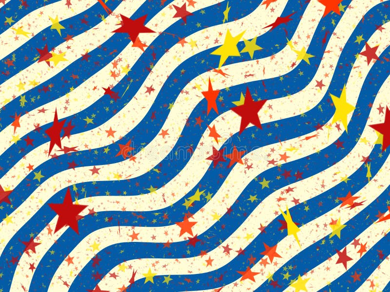 Muitas estrelas coloridos de fundos ondulados das listras sym do feriado ilustração do vetor Muitas estrelas coloridos de fundos ondulados das listras sym do feriado ilustração do vetor