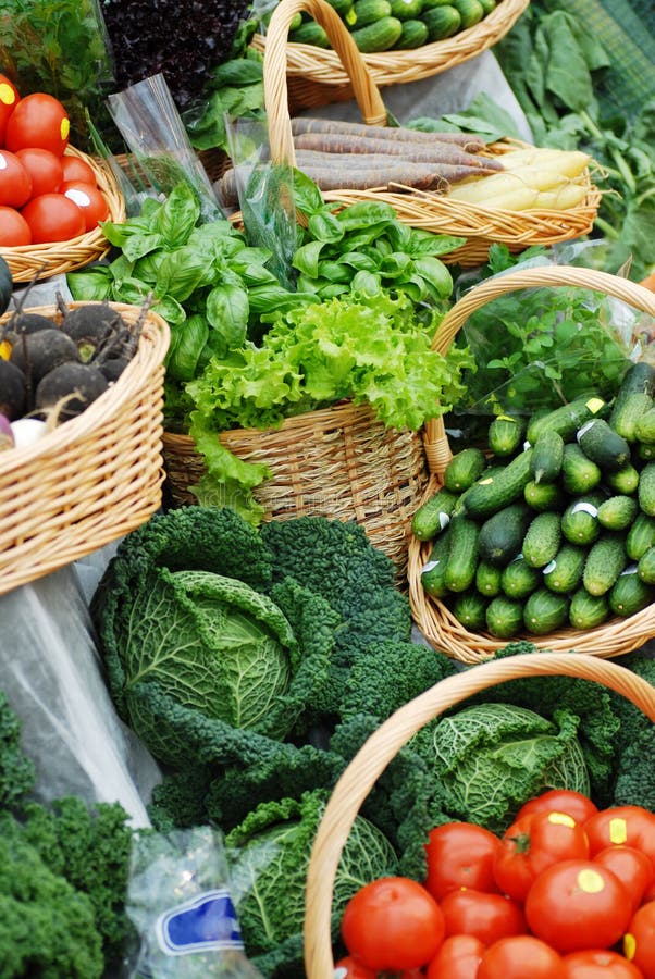 Many different ecological vegetables on market table. Many different ecological vegetables on market table