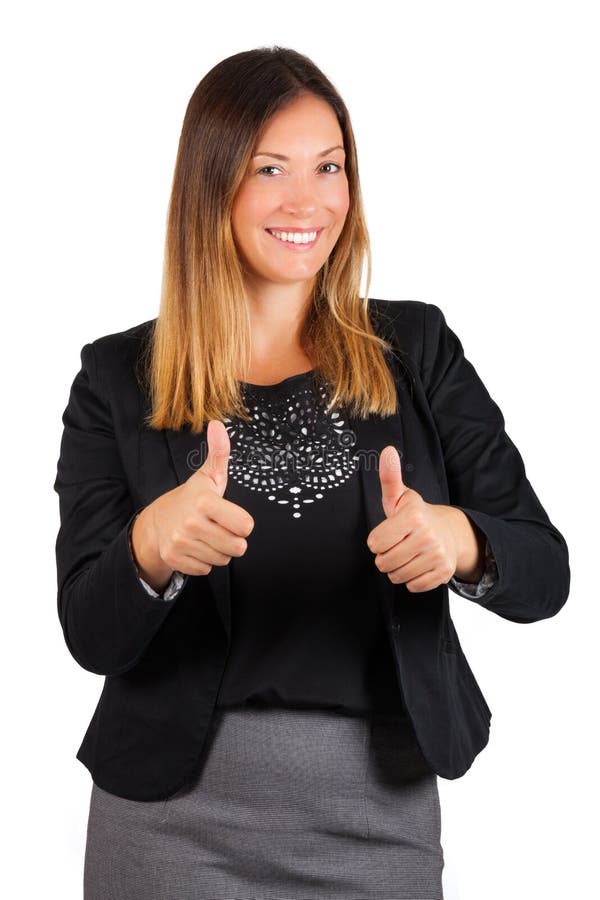 Mujer acertada Hembra con los pulgares para arriba Sonrisa fotografía de archivo libre de regalías Mujer acertada Hembra con los pulgares para arriba Sonrisa fotografía de archivo libre de regalías
