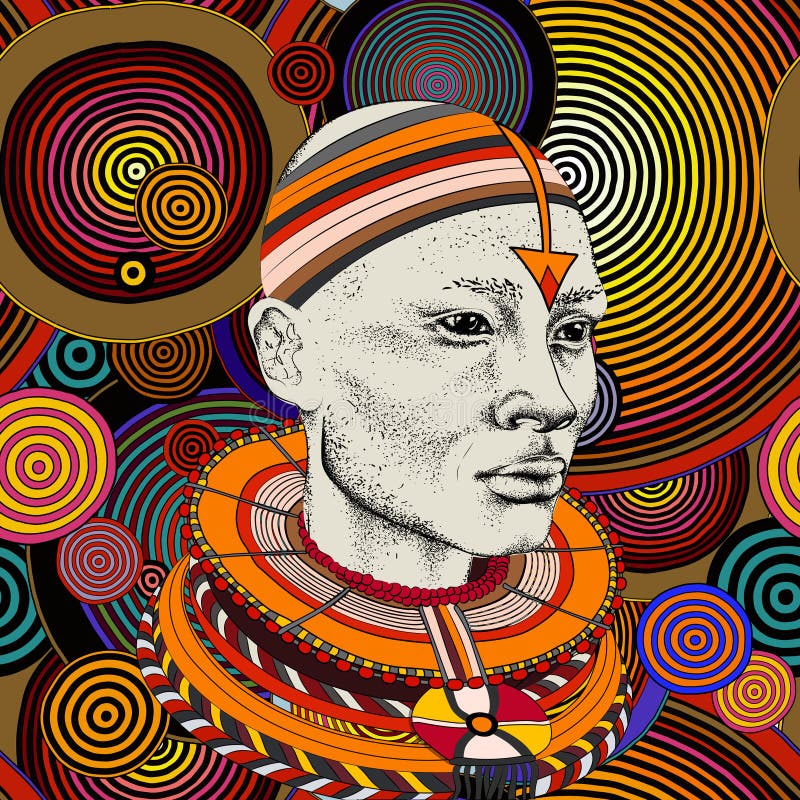 Mujer africana con el africano en el turbante, fondo tribal Mujer negra hermosa Ilustración del vector ilustración del vector Mujer africana con el africano en el turbante, fondo tribal Mujer negra hermosa Ilustración del vector ilustración del vector
