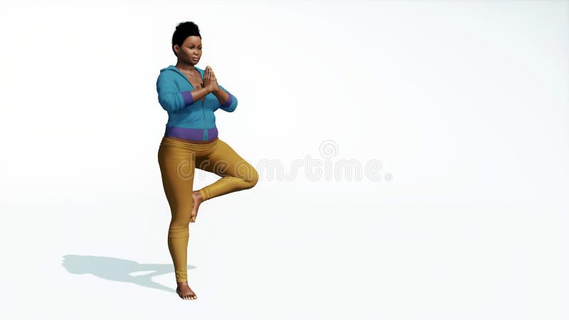 Mujer africana del tamaño extra grande en yoga de la actitud del árbol ilustración del vector Mujer africana del tamaño extra grande en yoga de la actitud del árbol ilustración del vector