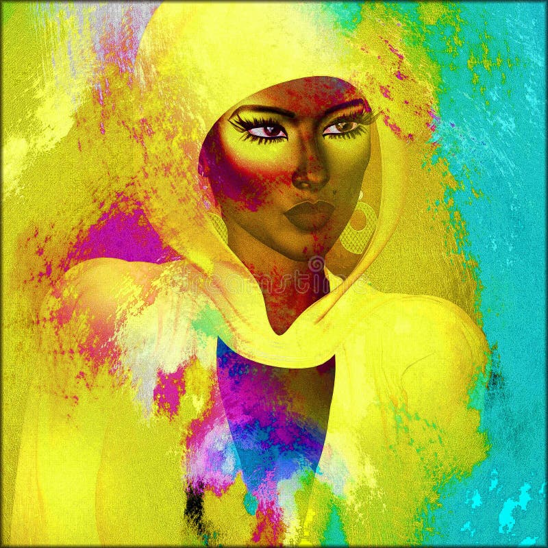 Mujer africana hermosa en una bufanda principal colorida contra un fondo de la pendiente ilustración del vector Mujer africana hermosa en una bufanda principal colorida contra un fondo de la pendiente ilustración del vector