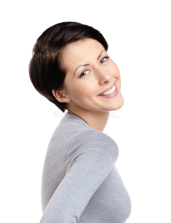 Mujer alegre sonriente imagenes de archivo