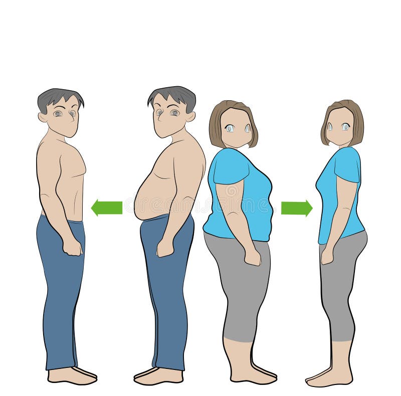 Woman and man before and after weight loss. Perfect body symbol. Successful diet and fitness concept. Ideal for gyms, health and sport magazines . Woman and man before and after weight loss. Perfect body symbol. Successful diet and fitness concept. Ideal for gyms, health and sport magazines .