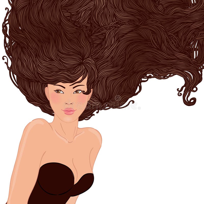 Mujer asiática bastante joven con el pelo largo hermoso stock de ilustración Mujer asiática bastante joven con el pelo largo hermoso stock de ilustración