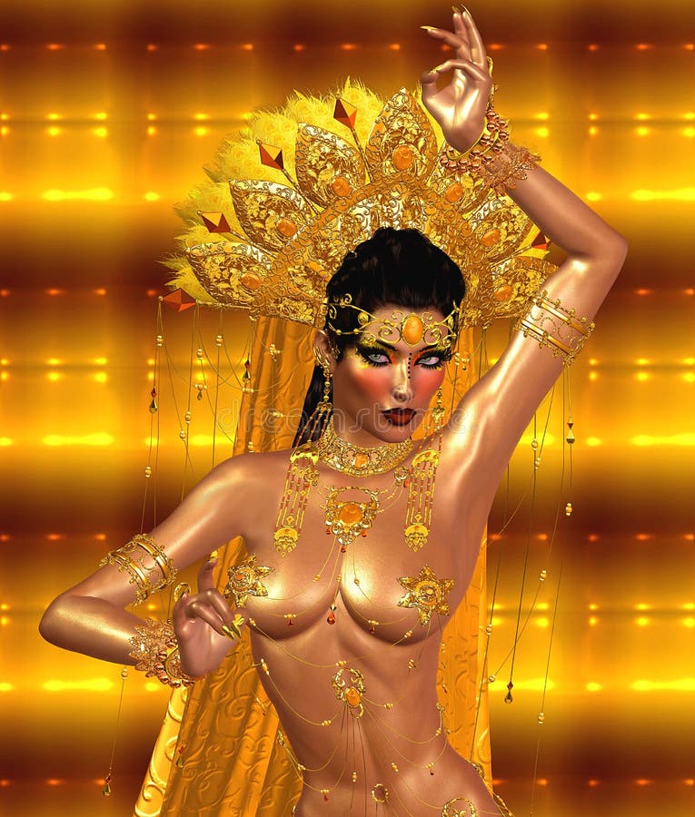 Mujer asiática con el cuerpo atractivo, danza del vientre Cara, cosméticos, diamantes y joyería hermosos libre illustration Mujer asiática con el cuerpo atractivo, danza del vientre Cara, cosméticos, diamantes y joyería hermosos libre illustration