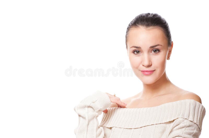 Mujer bonita en blanco fotografía de archivo
