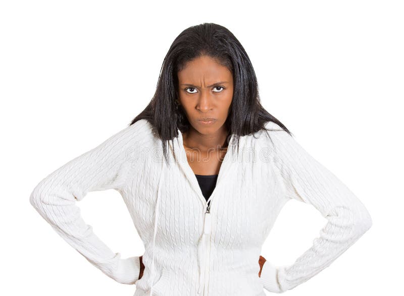 Mujer cabreada enojada del retrato en el fondo blanco Emoción negativa foto de archivo libre de regalías Mujer cabreada enojada del retrato en el fondo blanco Emoción negativa foto de archivo libre de regalías