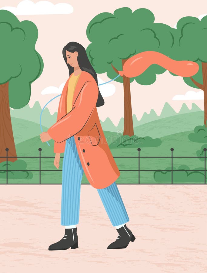 Mujer Caminando En Parque De La Ciudad Vector Plano Ilustración De Dibujos  Animados. Personaje Femenino Pasar Tiempo Al Aire Libre Ilustración del  Vector - Ilustración de elegante, plano: 214616515
