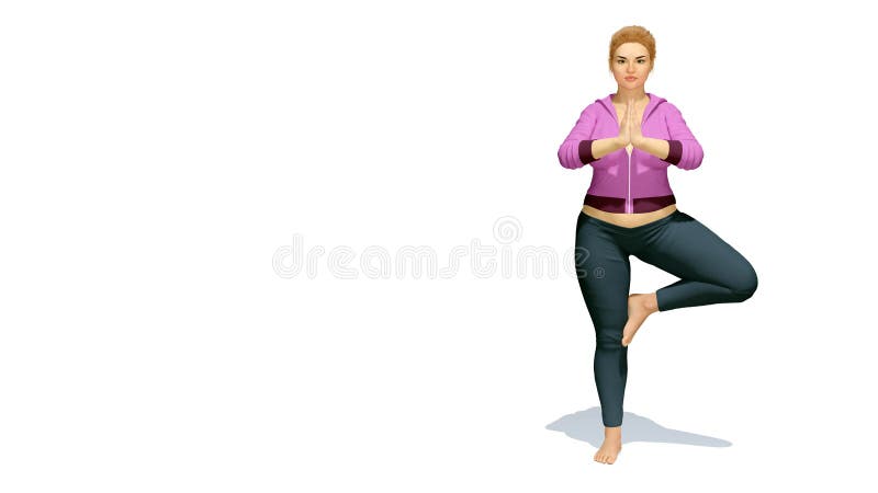 Mujer caucásica del tamaño extra grande en yoga de la actitud del árbol ilustración del vector Mujer caucásica del tamaño extra grande en yoga de la actitud del árbol ilustración del vector
