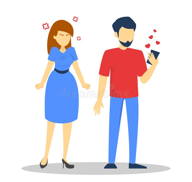 Mujer celosa que mira la charla del amor del novio stock de ilustración Mujer celosa que mira la charla del amor del novio stock de ilustración