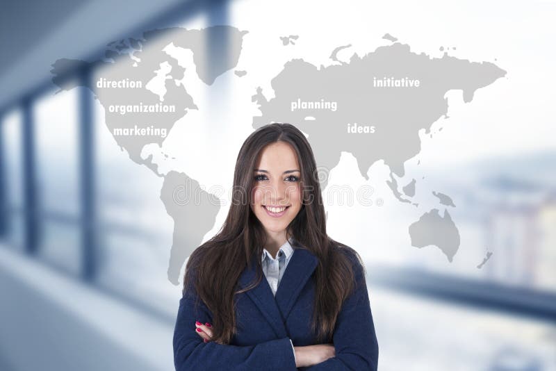 Mujer con el mapa y conceptos del negocio imagen de archivo Mujer con el mapa y conceptos del negocio imagen de archivo