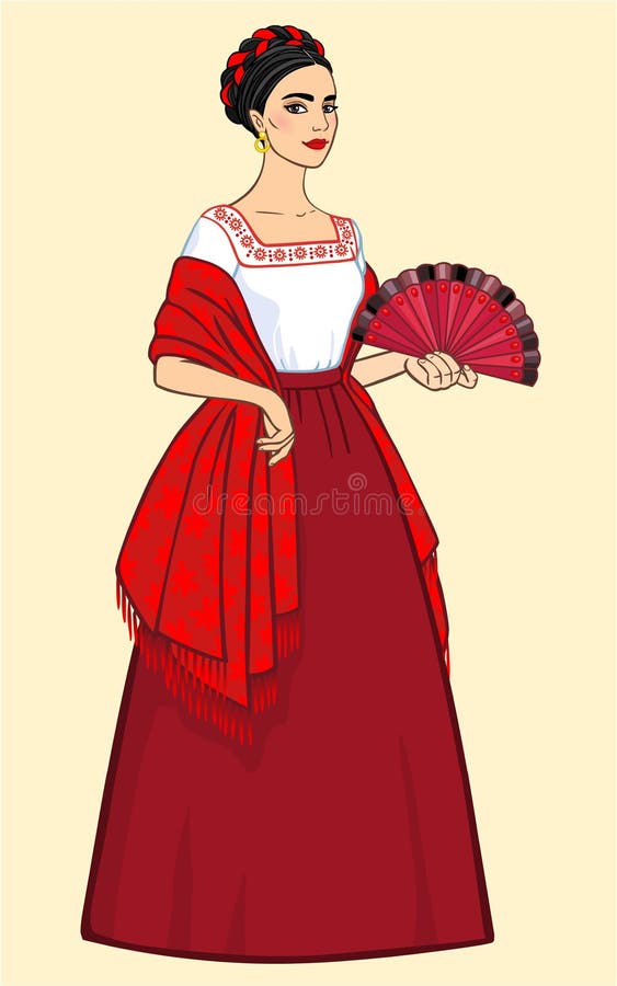 Aniquilar Progreso Involucrado Mujer Con Una Fan En Ropa Antigua Ilustración del Vector - Ilustración de  flamenco, elegante: 42459044