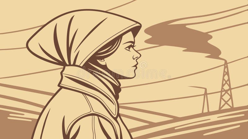 Mujer contemplante con capucha en un misterioso diseño de vectores de paisajes urbanos IA generativa ilustración del vector
