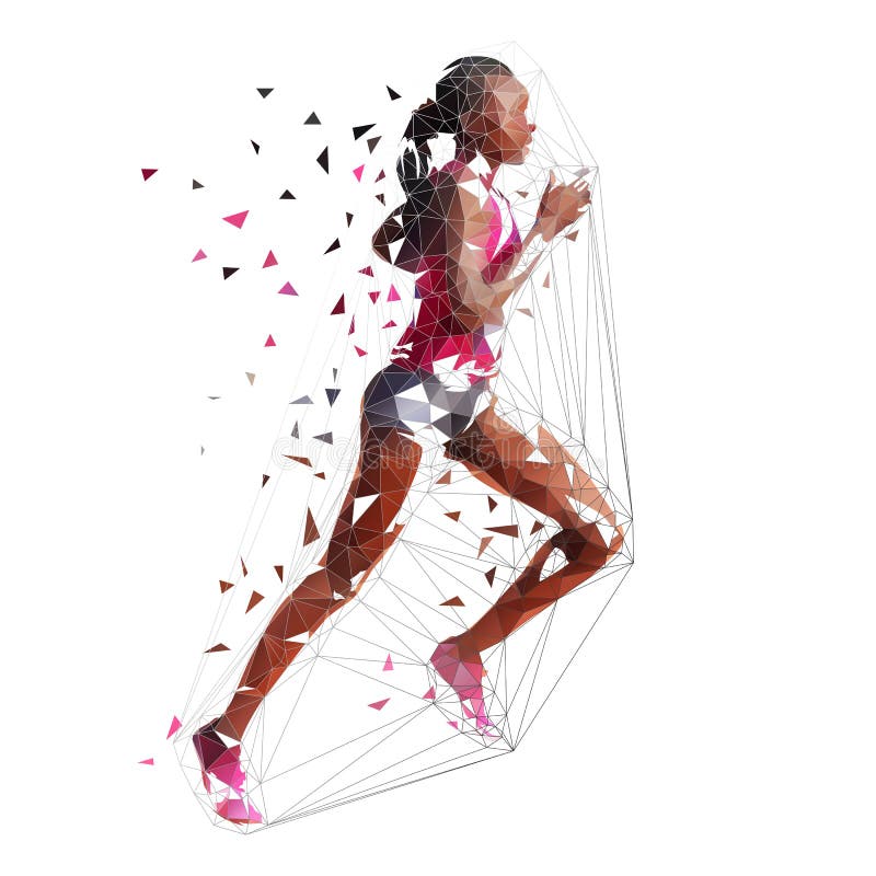 Mujer de funcionamiento, ejemplo aislado poligonal bajo del vector Corredor de maratón afroamericano, vista lateral Funcionamient libre illustration Mujer de funcionamiento, ejemplo aislado poligonal bajo del vector Corredor de maratón afroamericano, vista lateral Funcionamient libre illustration