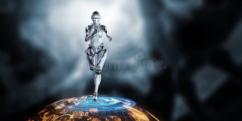 Mujer de funcionamiento de plata del Cyborg Técnicas mixtas stock de ilustración Mujer de funcionamiento de plata del Cyborg Técnicas mixtas stock de ilustración