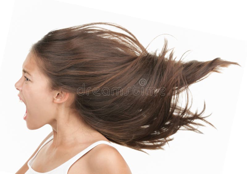 Woman screaming / shouting. Angry and upset beautiful young mixed race asian / caucasian woman in profile. Isolated on white background. Woman screaming / shouting. Angry and upset beautiful young mixed race asian / caucasian woman in profile. Isolated on white background