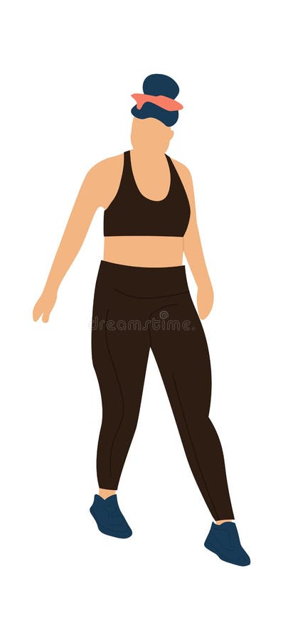 Mujer De Moda Caminando. Mujer De Dibujos Animados En Ropa Deportiva. Joven  Personaje En Negro Leggings Y Top. Conjunto Moderno Ilustración del Vector  - Ilustración de atlético, lindo: 220575978