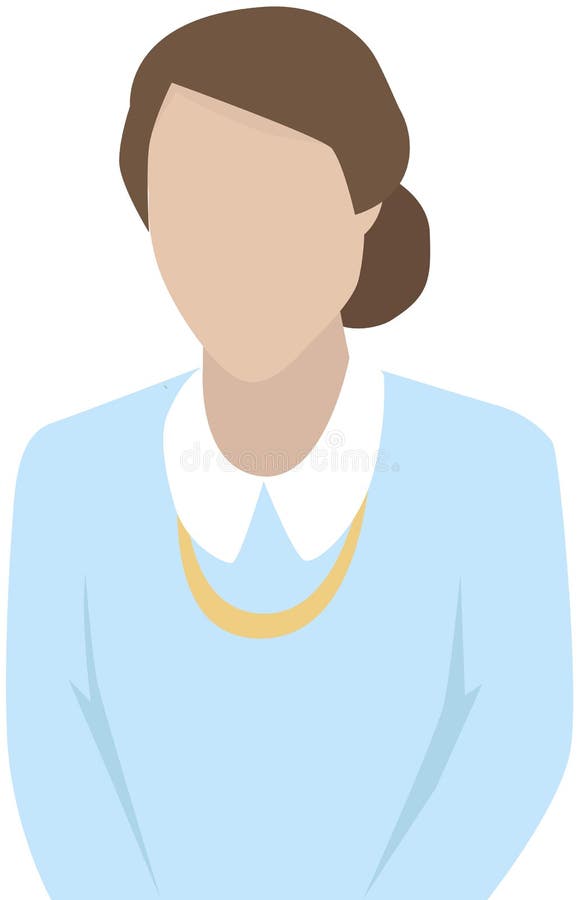 Businesswoman wearing blue blouse and beads. Vector illustration of woman in office outfit isolated on white. Female character teacher or manager avatar. Secretary in half height icon business person. Businesswoman wearing blue blouse and beads. Vector illustration of woman in office outfit isolated on white. Female character teacher or manager avatar. Secretary in half height icon business person