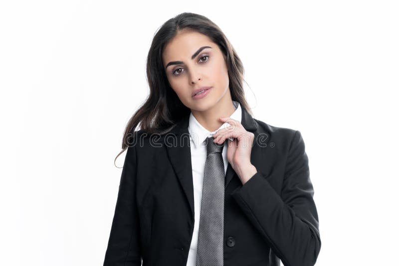 medio litro bestia Tierras altas Mujer De Negocios Con Traje Y Corbata. Empresaria Femenina De Confianza.  Empresaria Correcta Necktie Prepararse Para Los Negocios Imagen de archivo  - Imagen de juego, gente: 248393125