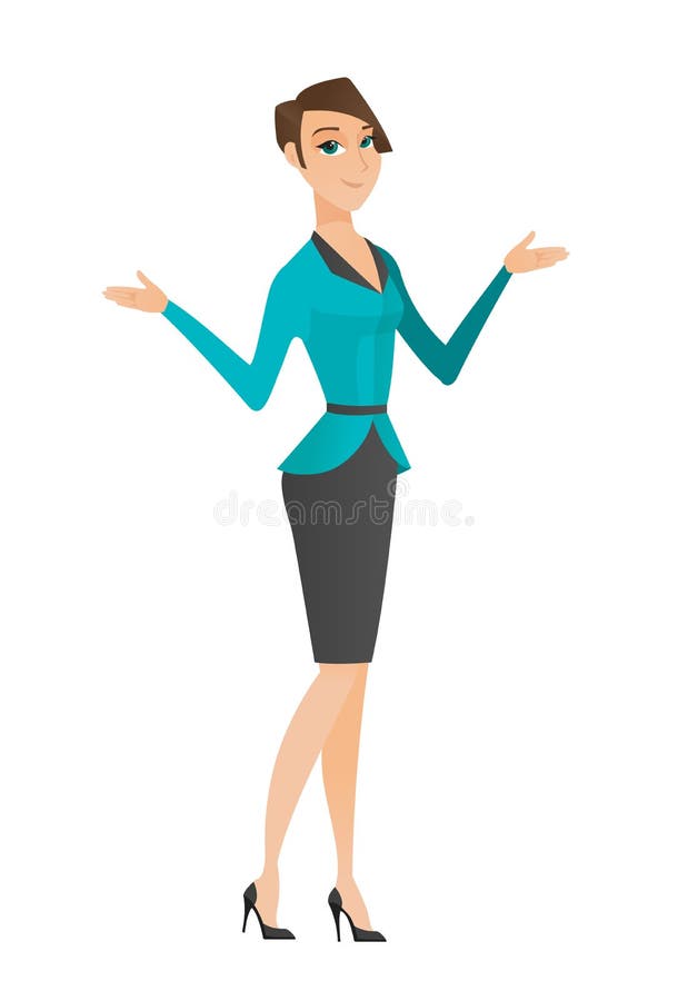 Mujer de negocios confusa caucásica con los brazos separados ilustración del vector Mujer de negocios confusa caucásica con los brazos separados ilustración del vector