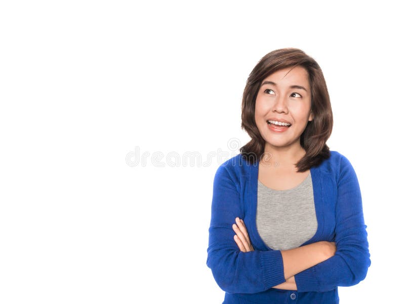 Mujer de negocios de pensamiento que mira para arriba imagen de archivo libre de regalías