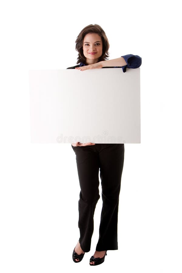Mujer de negocios joven con la tarjeta blanca fotos de archivo libres de regalías Mujer de negocios joven con la tarjeta blanca fotos de archivo libres de regalías