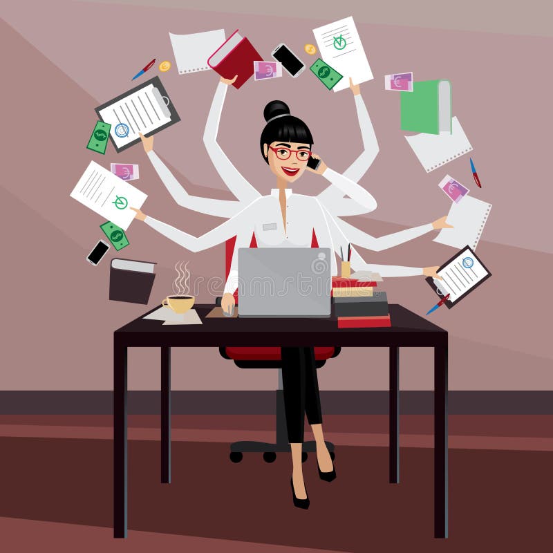 Mujer de negocios ocupada ilustración del vector