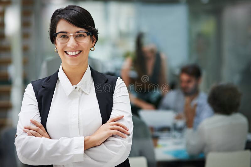 Office, businesswoman and pride with smile in portrait with arms crossed at cpa firm for trust. Worker, accountant and confidence with career empowerment, job motivation and employee with happiness. Office, businesswoman and pride with smile in portrait with arms crossed at cpa firm for trust. Worker, accountant and confidence with career empowerment, job motivation and employee with happiness.