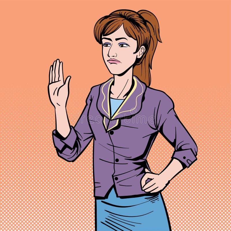 Mujer de negocios se niega a estar de acuerdo. no ok. la gente no está de acuerdo. vector de ilustración. sobre cómics de arte pop