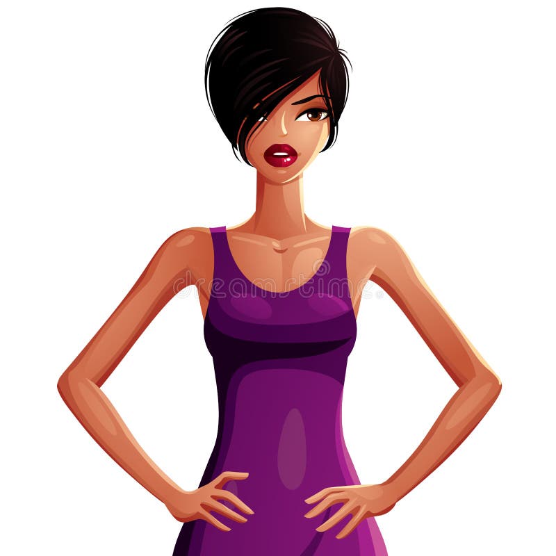 Mujer delgada bronceada hermosa que lleva un vestido esmeralda elegante stock de ilustración Mujer delgada bronceada hermosa que lleva un vestido esmeralda elegante stock de ilustración