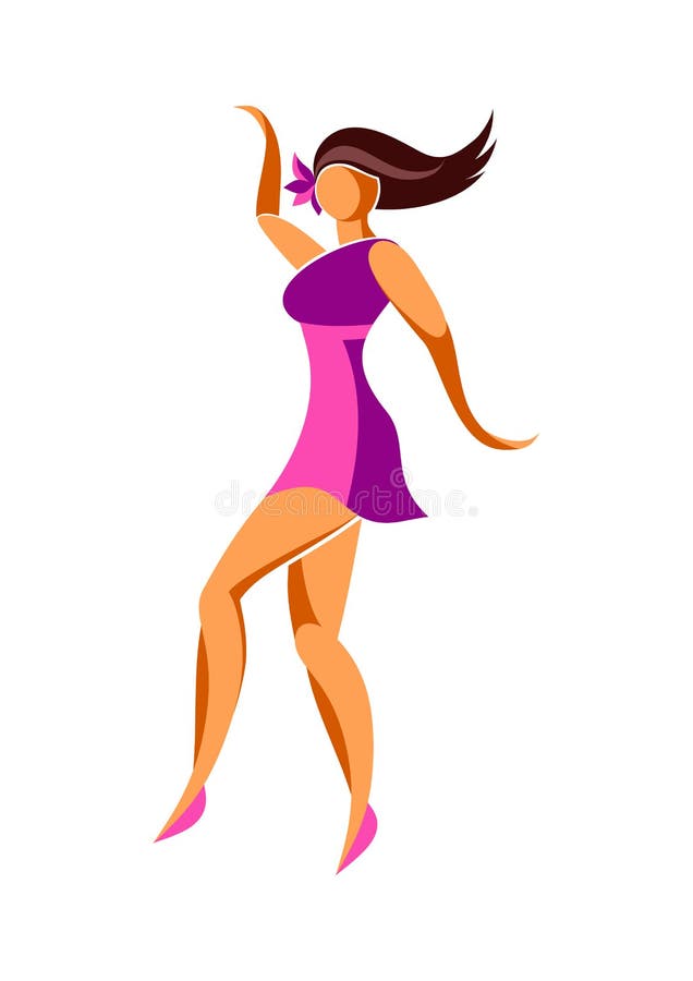 Mujer delgada joven de baile con una flor en su pelo y un vestido rosado corto ilustración del vector Mujer delgada joven de baile con una flor en su pelo y un vestido rosado corto ilustración del vector